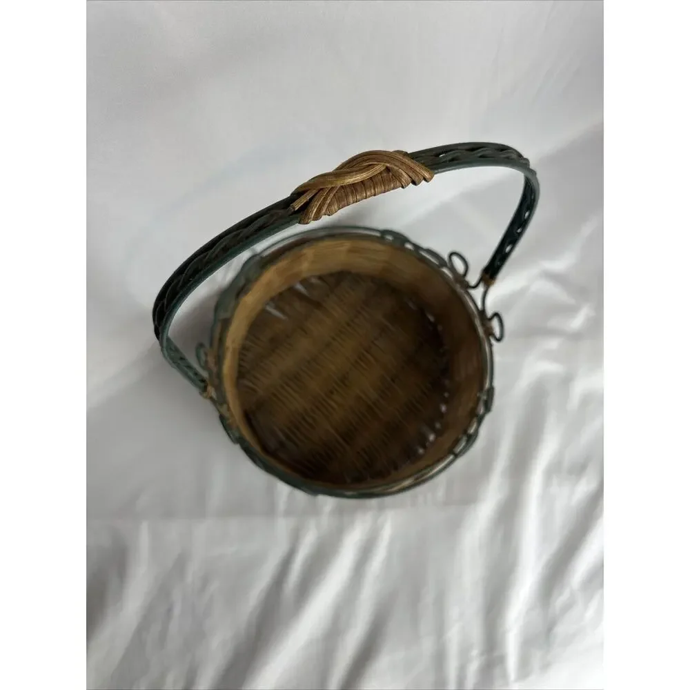 Vintage Wicker Backer With Green Metalwork 9.4x15.5”